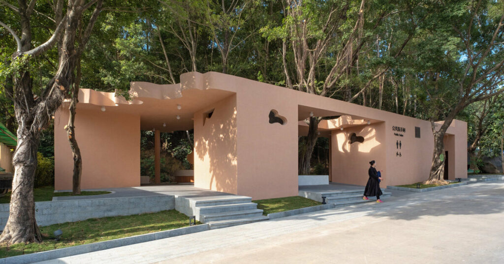 undulating skylights puncture pastel public restroom pavilion in shenzhen