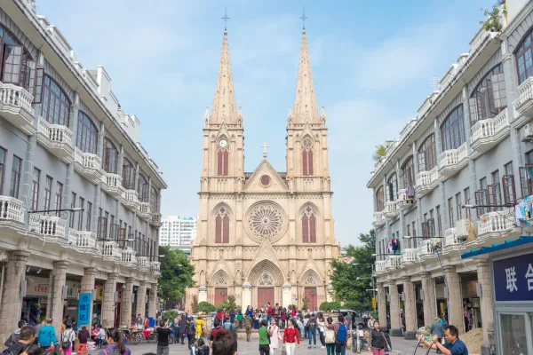 Sacred Heart Cathedral in‌ Guangzhou, China. ⁤Credit: beibaoke/Shutterstock