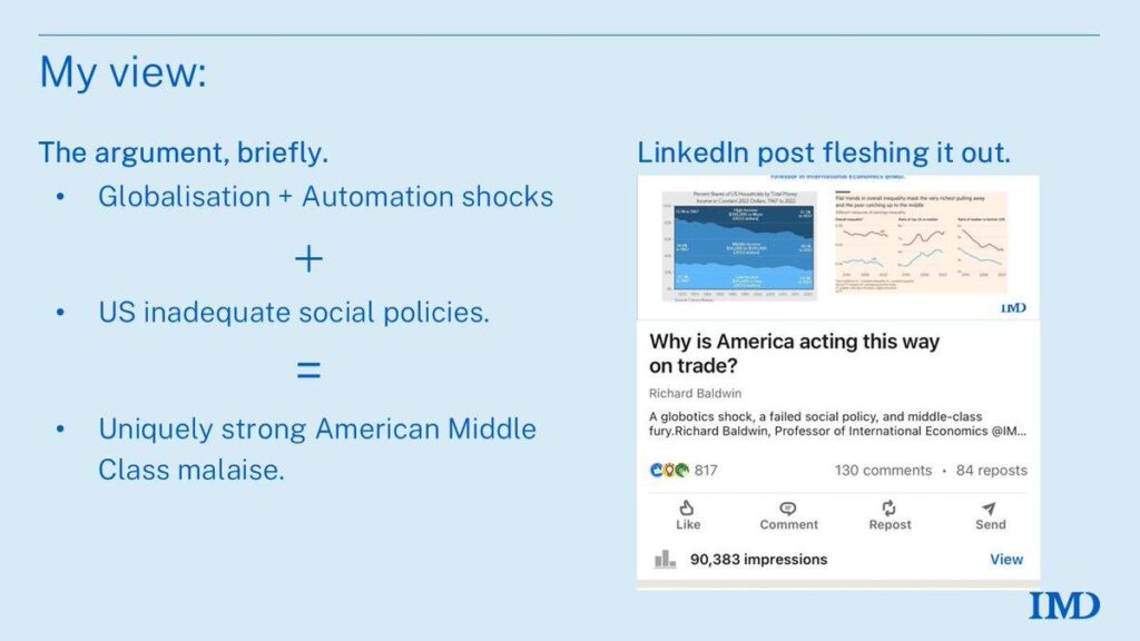 Why America is acting this way on trade: A globotics shock, a failed social policy, and middle-class fury – CEPR